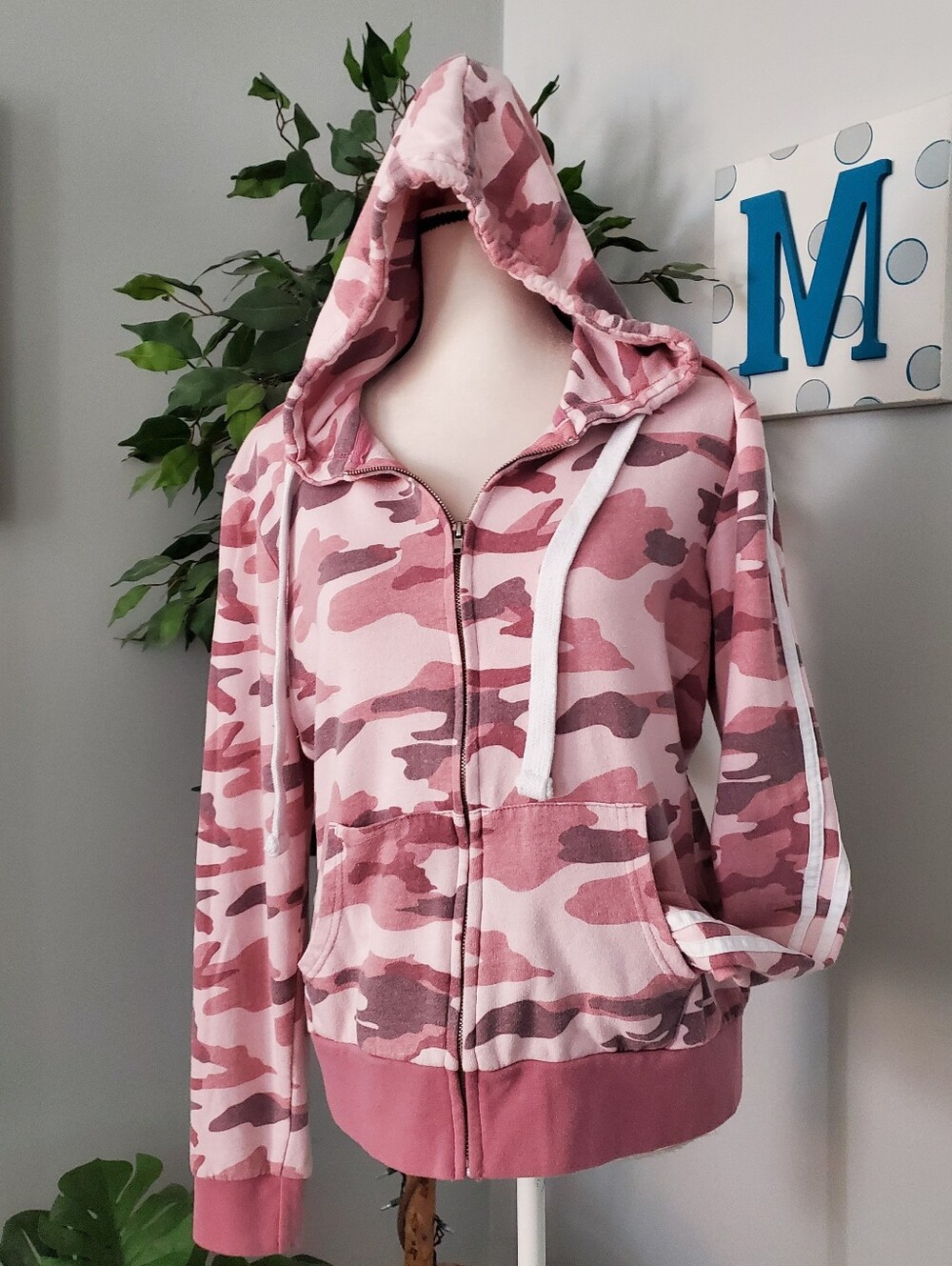 REFLEX Pink Camo Side Stripe Full Zip Hoodie Jacket 1XL